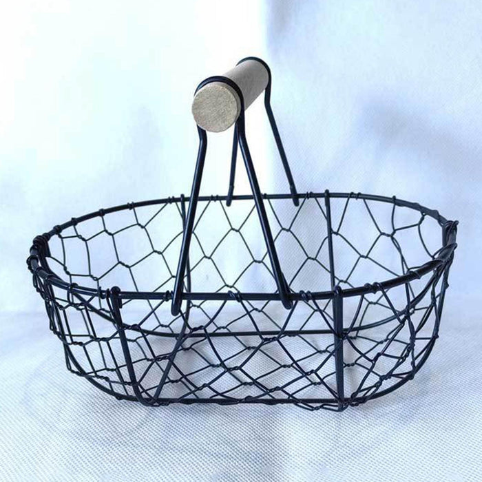 Crofta Wire Egg Basket Retro Rustic Iron Storage Basket for Farmhouse Tabletop Home Black