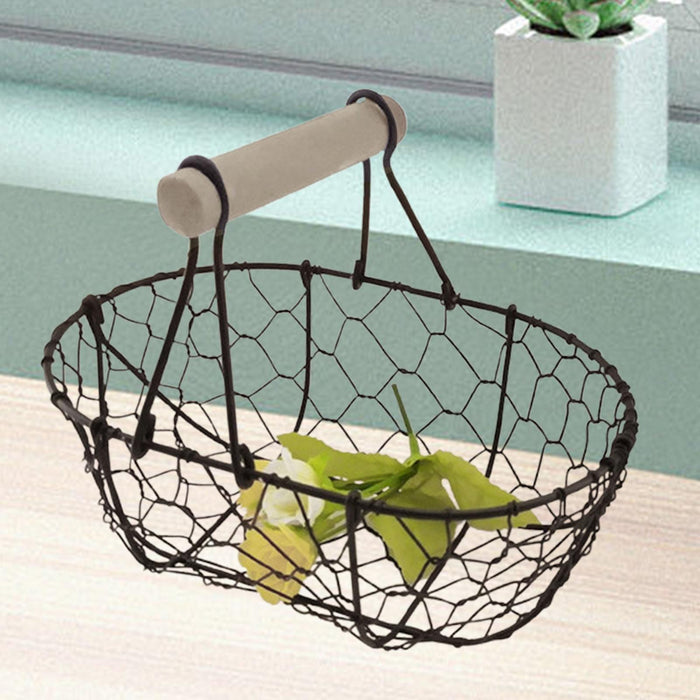 Crofta Wire Egg Basket Retro Rustic Iron Storage Basket for Farmhouse Tabletop Home Coffee