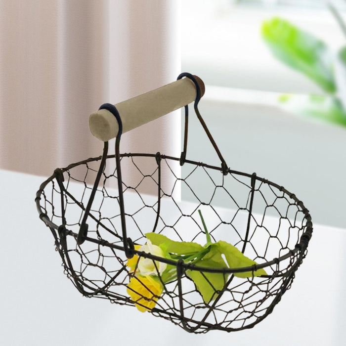 Crofta Wire Egg Basket Retro Rustic Iron Storage Basket for Farmhouse Tabletop Home Coffee