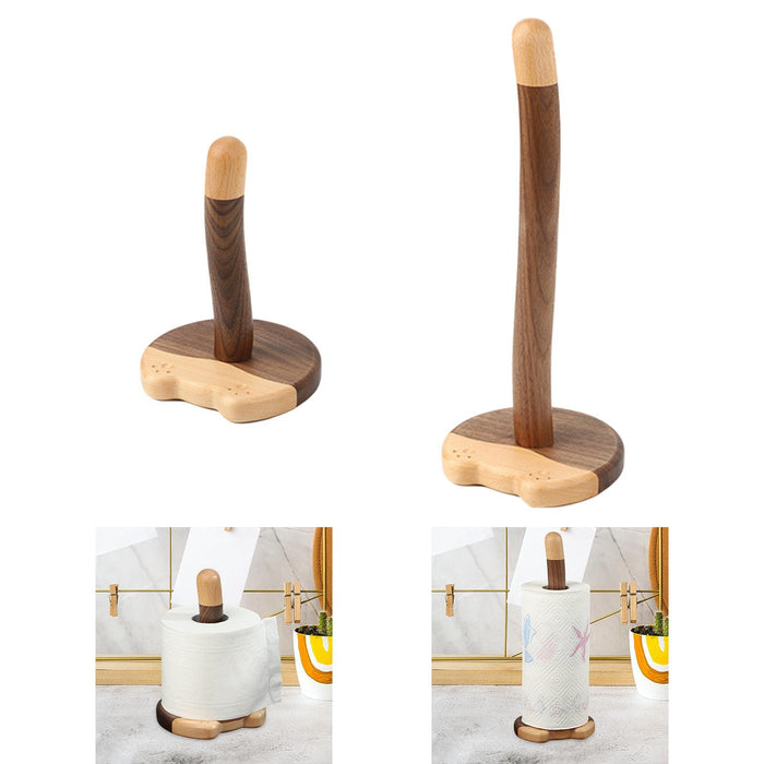 Crofta Wooden Paper Towel Holder Vertical Tissue Holder Rack for Dorm Desk Bathroom S