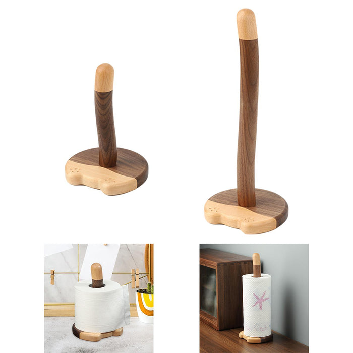 Crofta Wooden Paper Towel Holder Vertical Tissue Holder Rack for Dorm Desk Bathroom S