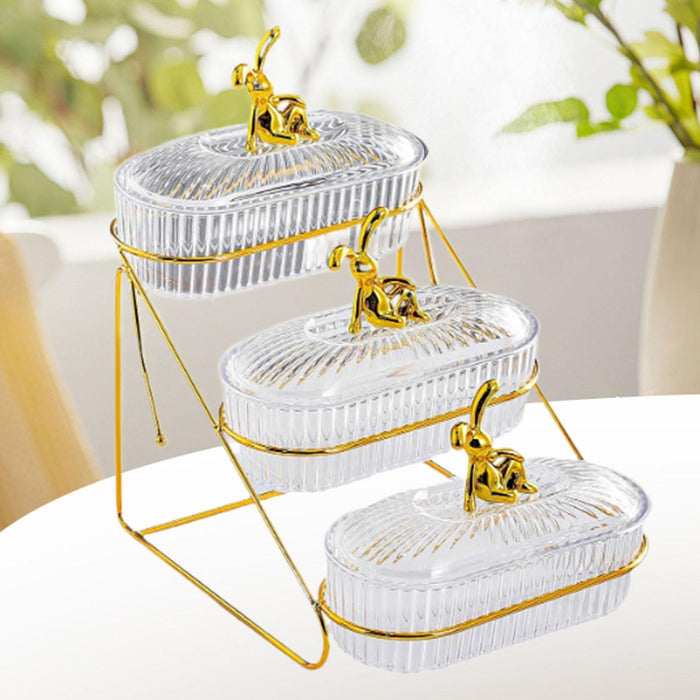 Crofta Dried Fruits Tray with Lid Food Storage Tray for Appetizer Dried Fruits Home 3 Tier