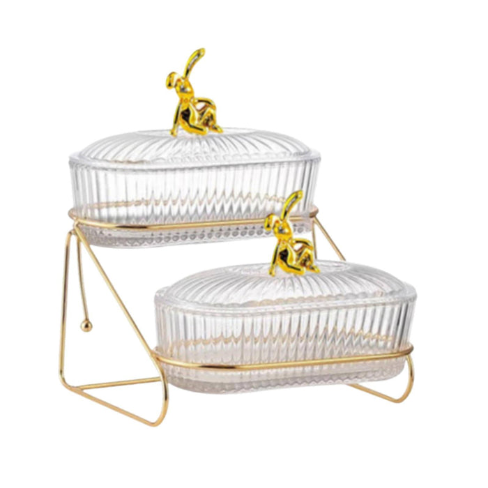 Crofta Glass Dried Fruit Dish with Metal Rack Plates for Snack Cookies Family 2 Tiers