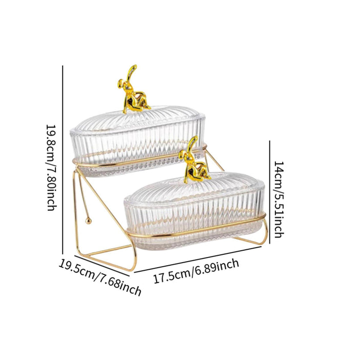 Crofta Glass Dried Fruit Dish with Metal Rack Plates for Snack Cookies Family 2 Tiers