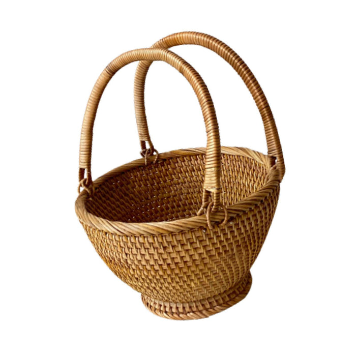 Crofta Rattan Picnic Basket Serving Basket Woven Basket for Wedding Gathering Bread