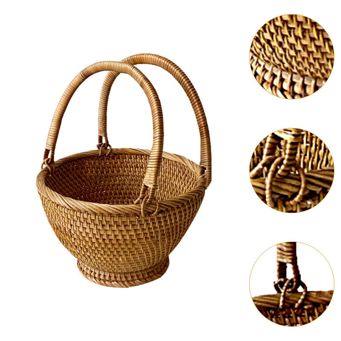 Crofta Rattan Picnic Basket Serving Basket Woven Basket for Wedding Gathering Bread