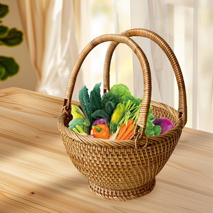 Crofta Rattan Picnic Basket Serving Basket Woven Basket for Wedding Gathering Bread