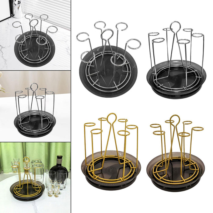 Crofta Cup Drying Holder with Drain Tray Bottle Drying Rack for Home Kitchen Office A Argent