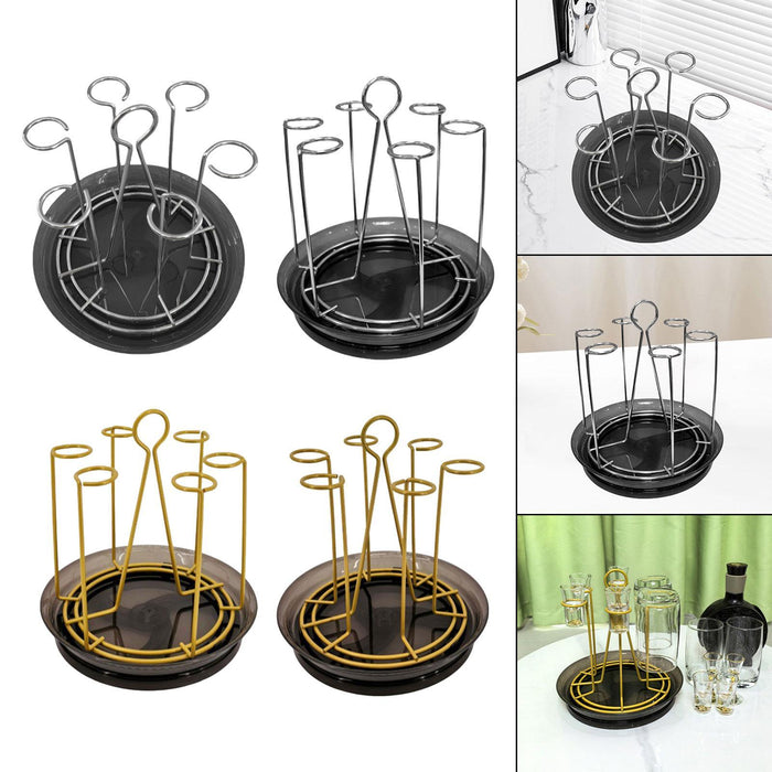 Crofta Cup Drying Holder with Drain Tray Bottle Drying Rack for Home Kitchen Office A Argent