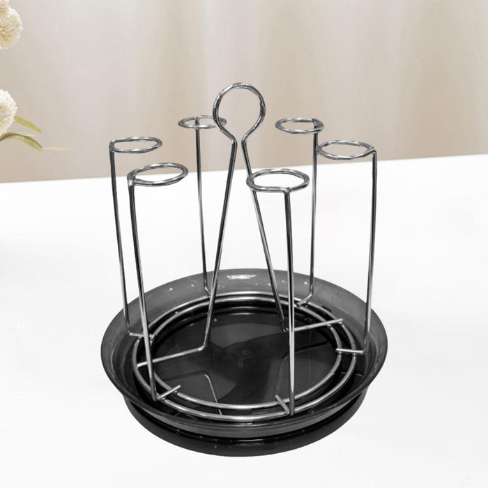 Crofta Cup Drying Holder with Drain Tray Bottle Drying Rack for Home Kitchen Office B Argent