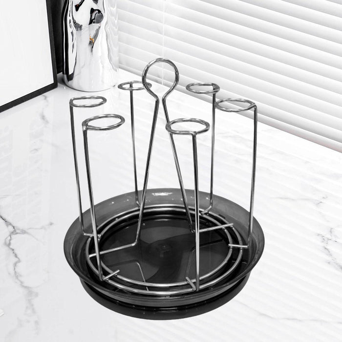 Crofta Cup Drying Holder with Drain Tray Bottle Drying Rack for Home Kitchen Office B Argent