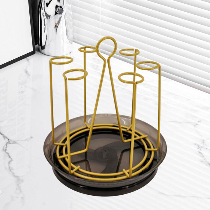 Crofta Cup Drying Holder with Drain Tray Bottle Drying Rack for Home Kitchen Office A Gold