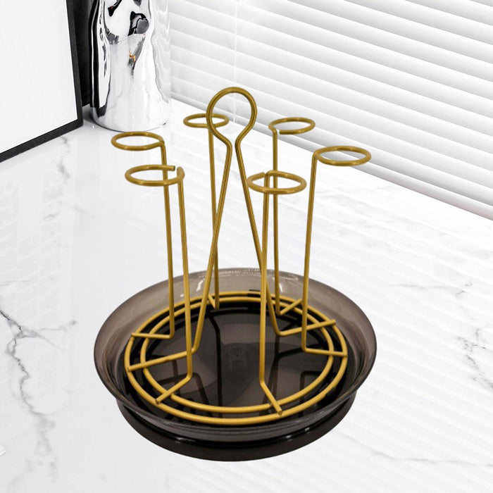 Crofta Cup Drying Holder with Drain Tray Bottle Drying Rack for Home Kitchen Office B Gold