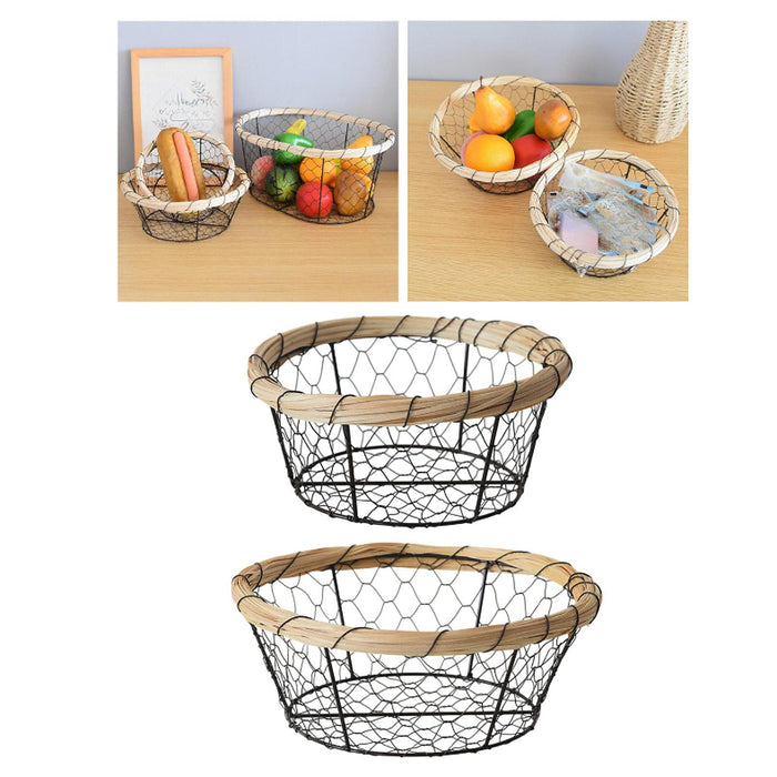 Crofta Iron Wire Woven Basket Fruit Holder for Dining Table Cabinet Kitchen Counter 19cmx8cm