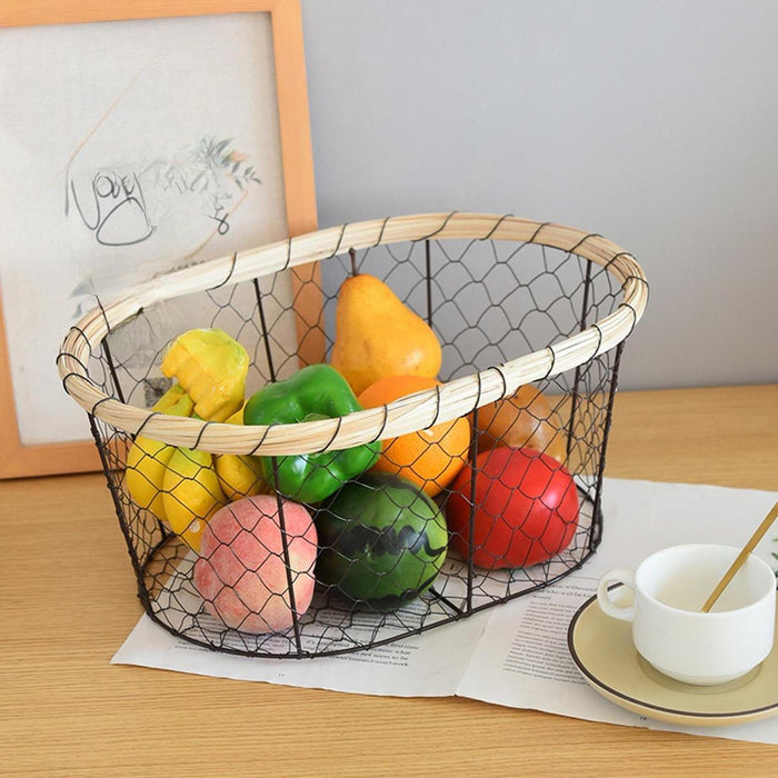 Crofta Iron Wire Woven Basket Fruit Holder for Dining Table Cabinet Kitchen Counter 19cmx8cm