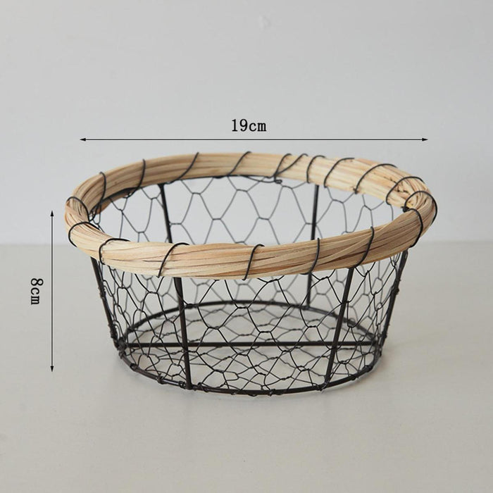 Crofta Iron Wire Woven Basket Fruit Holder for Dining Table Cabinet Kitchen Counter 19cmx8cm