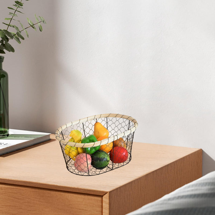 Crofta Iron Wire Woven Basket Fruit Holder for Dining Table Cabinet Kitchen Counter 19cmx8cm