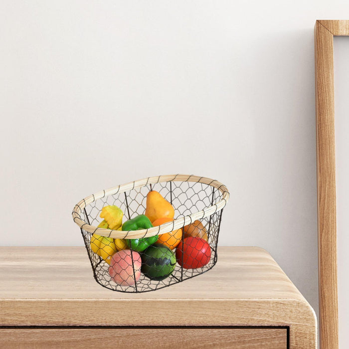 Crofta Iron Wire Woven Basket Fruit Holder for Dining Table Cabinet Kitchen Counter 19cmx8cm