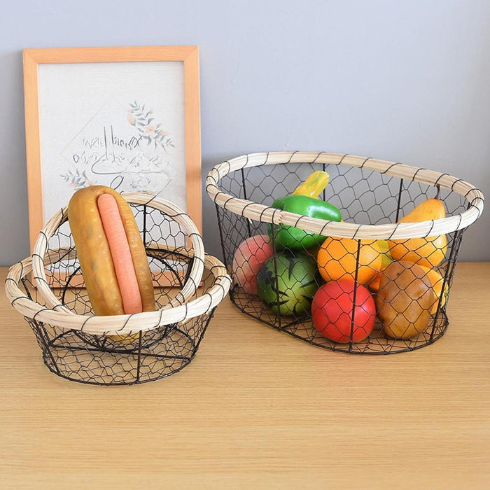 Crofta Iron Wire Woven Basket Fruit Holder for Dining Table Cabinet Kitchen Counter 25cmx9.5cm