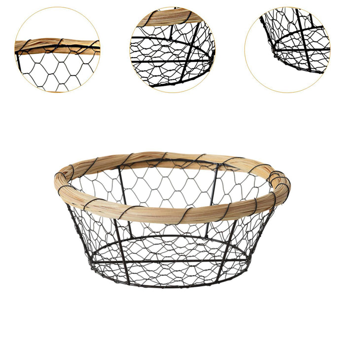 Crofta Iron Wire Woven Basket Fruit Holder for Dining Table Cabinet Kitchen Counter 25cmx9.5cm