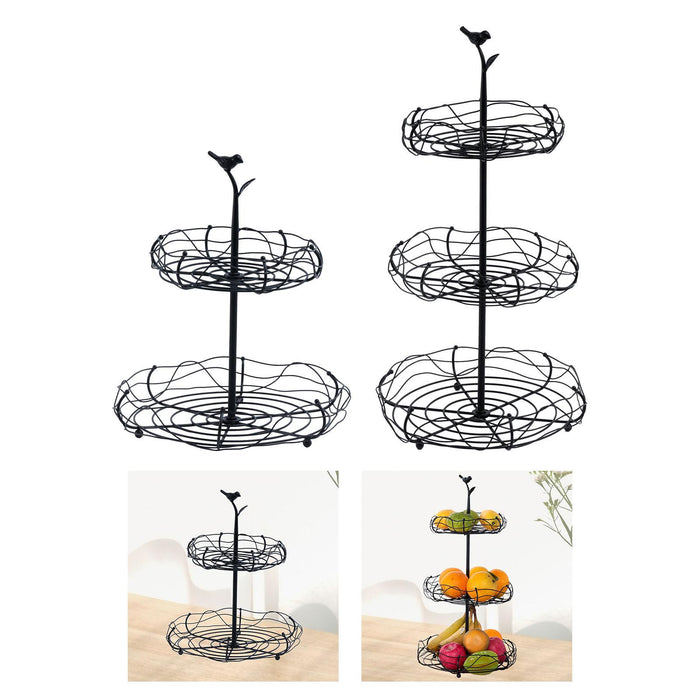 Crofta Layered Vegetable Fruit Wire Basket Stand Detachable Tray for Counter Sturdy 2 Tiers