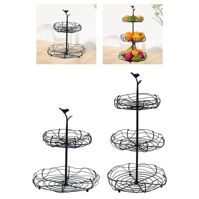 Crofta Layered Vegetable Fruit Wire Basket Stand Detachable Tray for Counter Sturdy 2 Tiers