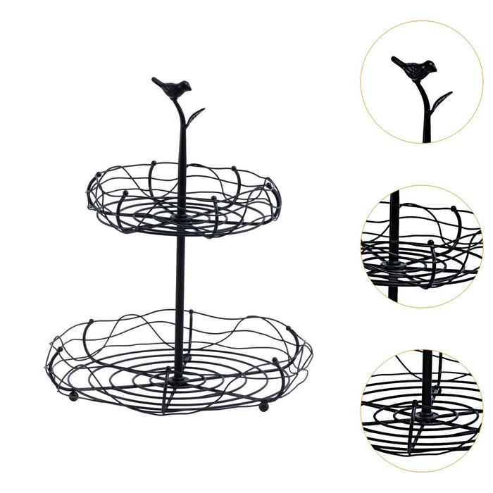 Crofta Layered Vegetable Fruit Wire Basket Stand Detachable Tray for Counter Sturdy 2 Tiers