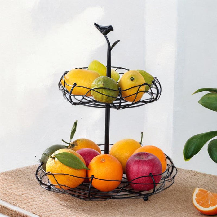 Crofta Layered Vegetable Fruit Wire Basket Stand Detachable Tray for Counter Sturdy 2 Tiers