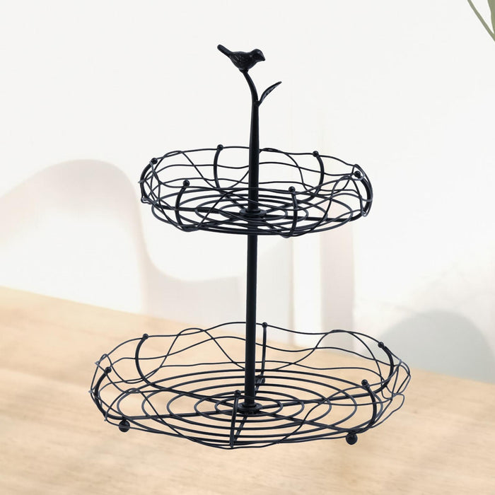 Crofta Layered Vegetable Fruit Wire Basket Stand Detachable Tray for Counter Sturdy 2 Tiers