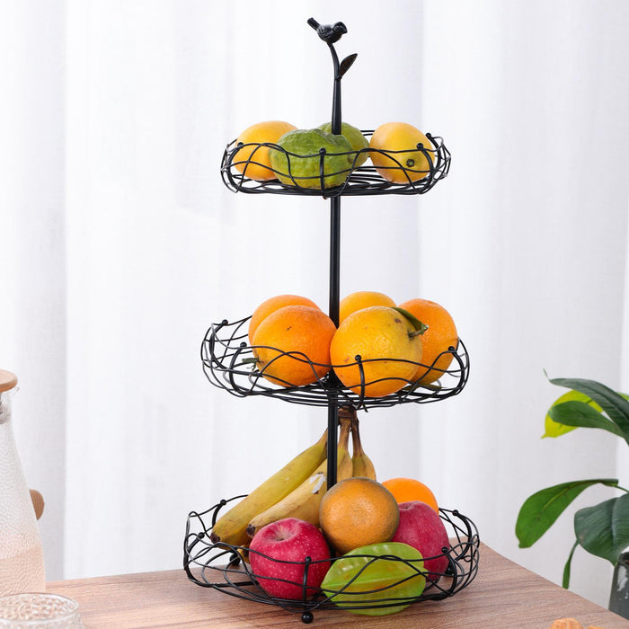 Crofta Layered Vegetable Fruit Wire Basket Stand Detachable Tray for Counter Sturdy 3 Tiers