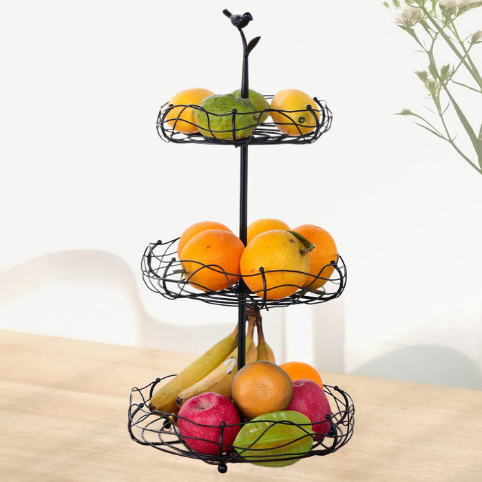 Crofta Layered Vegetable Fruit Wire Basket Stand Detachable Tray for Counter Sturdy 3 Tiers