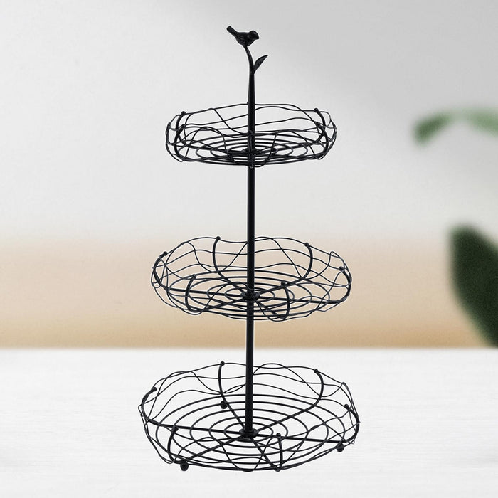 Crofta Layered Vegetable Fruit Wire Basket Stand Detachable Tray for Counter Sturdy 3 Tiers