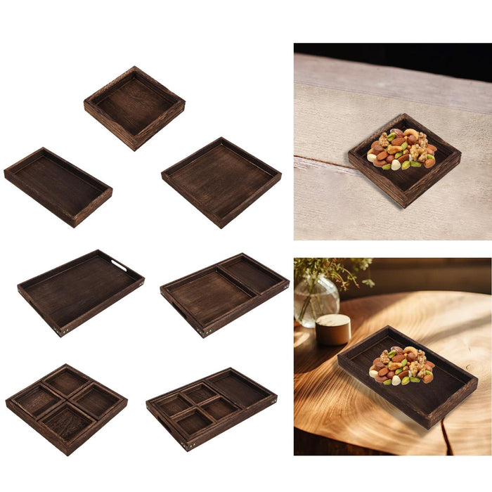 Crofta Wood Serving Tray Snacks Plate Snack Tray for Tea Coffee Table Decor Wedding Square S