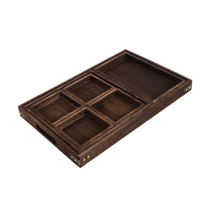 Crofta Wood Serving Tray Snacks Plate Snack Tray for Tea Coffee Table Decor Wedding 7Pcs