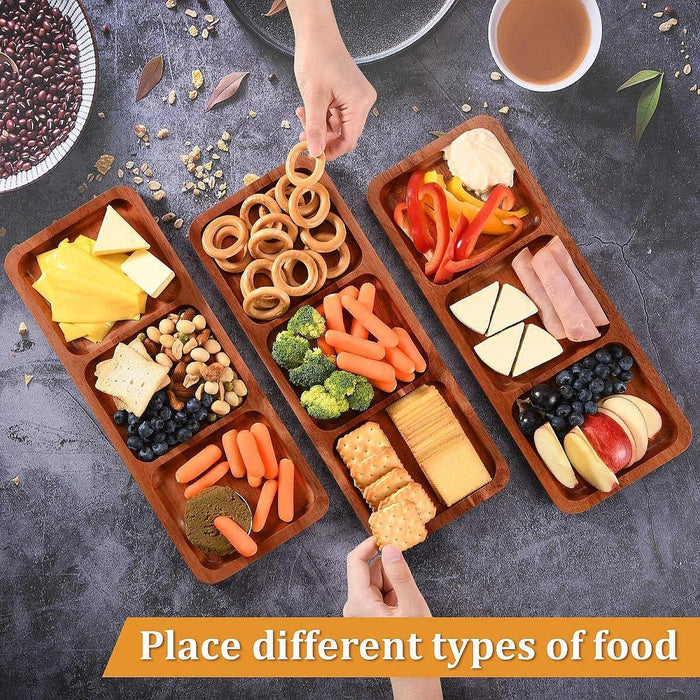 Crofta 3 Pieces Wood Divided Serving Tray Serving Board for Snacks Fruit Home Decor