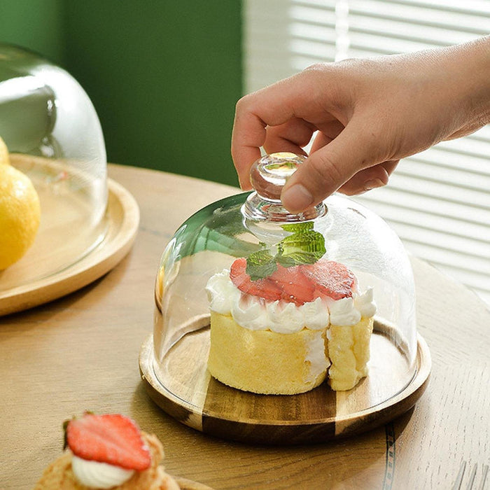 Crofta Wood Cake Stand with Dome Dessert Display for Desserts Cookies Festive Party