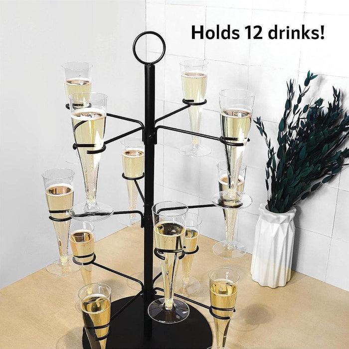 Crofta Cocktail Trees Stand 3 Tier 12 Holders for Wine Cabinet Kitchen Home Storage black