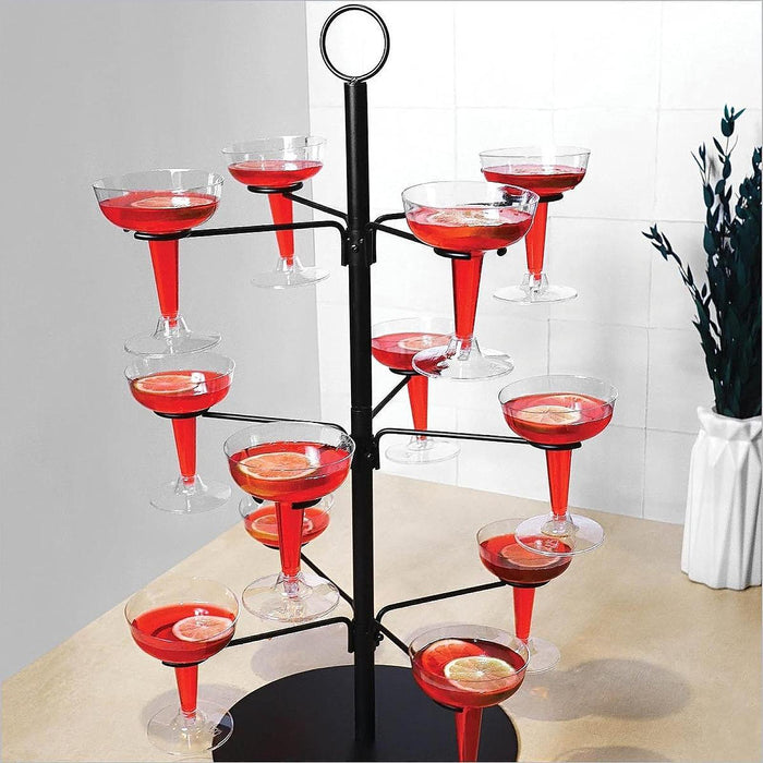 Crofta Cocktail Trees Stand 3 Tier 12 Holders for Wine Cabinet Kitchen Home Storage black