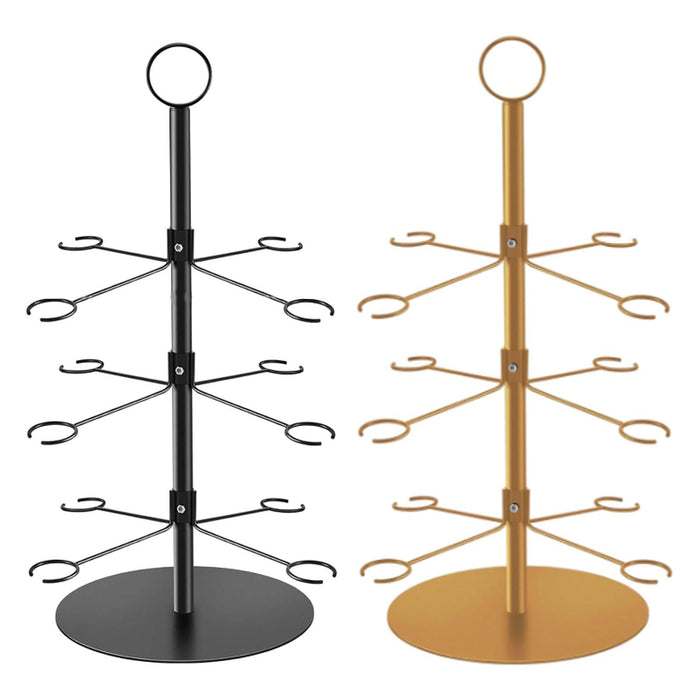 Crofta Cocktail Trees Stand 3 Tier 12 Holders for Wine Cabinet Kitchen Home Storage black