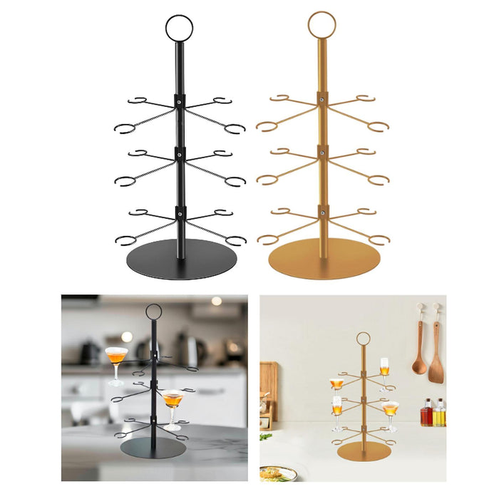 Crofta Cocktail Trees Stand 3 Tier 12 Holders for Wine Cabinet Kitchen Home Storage black