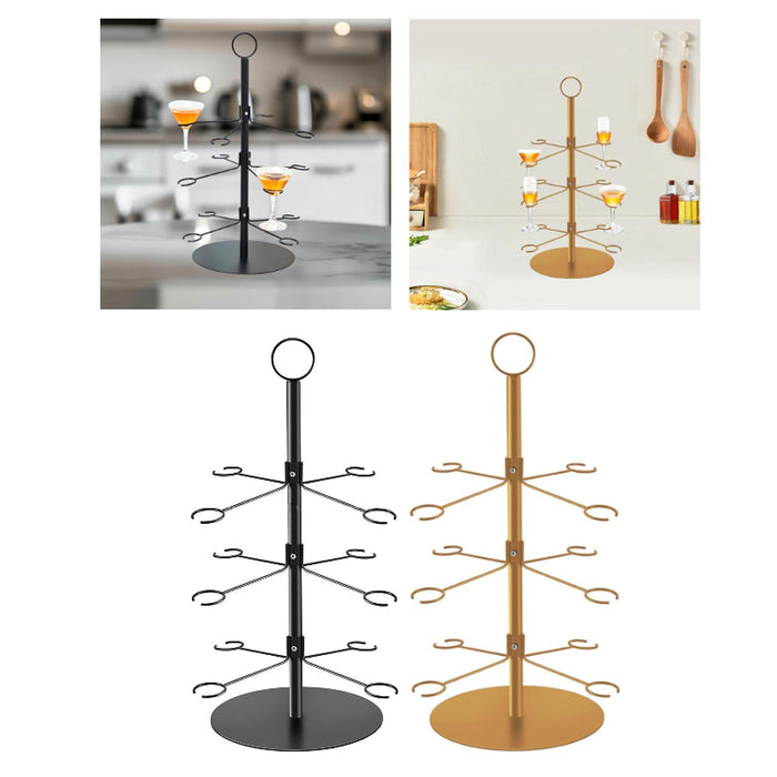 Crofta Cocktail Trees Stand 3 Tier 12 Holders for Wine Cabinet Kitchen Home Storage black