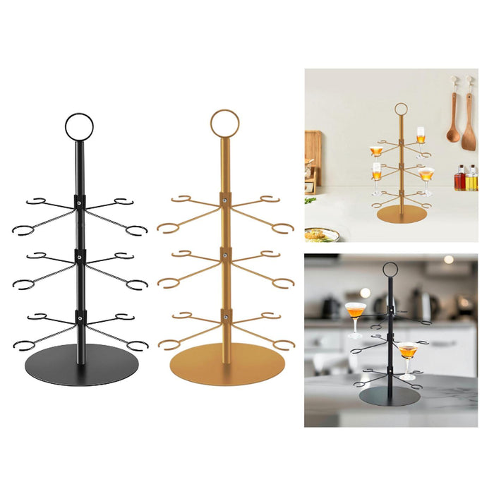 Crofta Cocktail Trees Stand 3 Tier 12 Holders for Wine Cabinet Kitchen Home Storage black