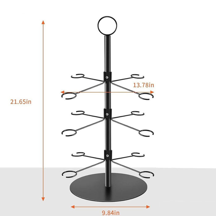 Crofta Cocktail Trees Stand 3 Tier 12 Holders for Wine Cabinet Kitchen Home Storage black