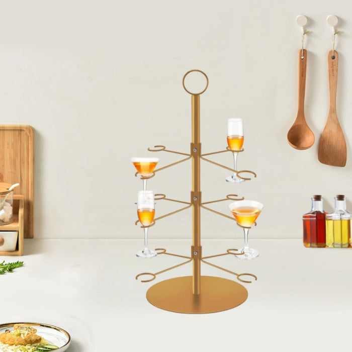 Crofta Cocktail Trees Stand 3 Tier 12 Holders for Wine Cabinet Kitchen Home Storage gold