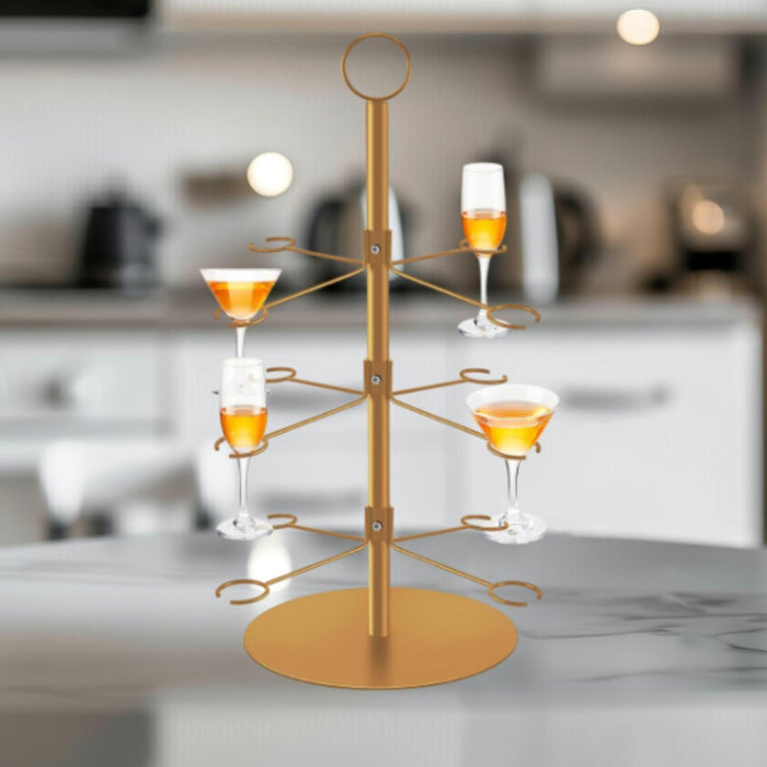 Crofta Cocktail Trees Stand 3 Tier 12 Holders for Wine Cabinet Kitchen Home Storage gold