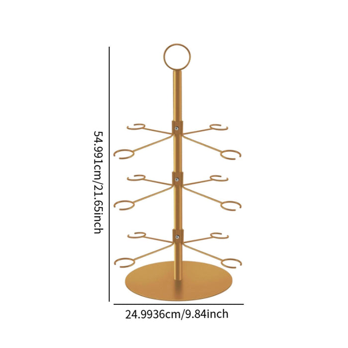 Crofta Cocktail Trees Stand 3 Tier 12 Holders for Wine Cabinet Kitchen Home Storage gold