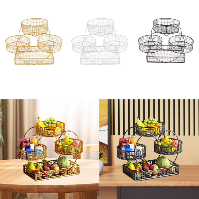 Crofta Fruit Basket Multipurpose Kitchen Countertop Rack for Vegetable Veggie Snack Gold