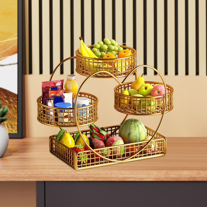 Crofta Fruit Basket Multipurpose Kitchen Countertop Rack for Vegetable Veggie Snack Gold