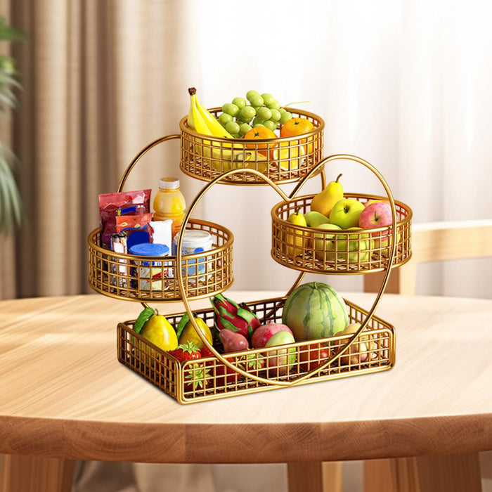 Crofta Fruit Basket Multipurpose Kitchen Countertop Rack for Vegetable Veggie Snack Gold