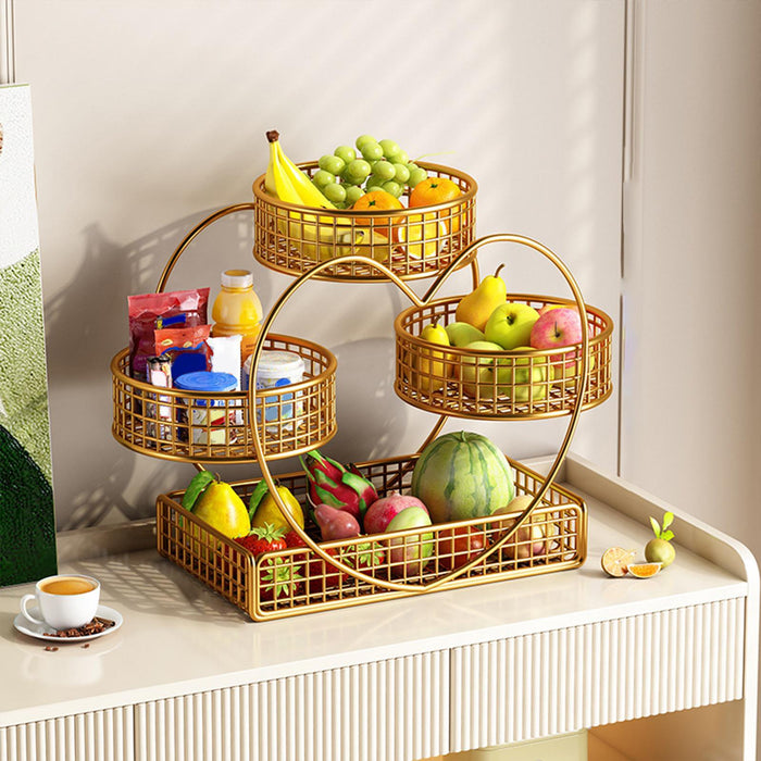 Crofta Fruit Basket Multipurpose Kitchen Countertop Rack for Vegetable Veggie Snack Gold